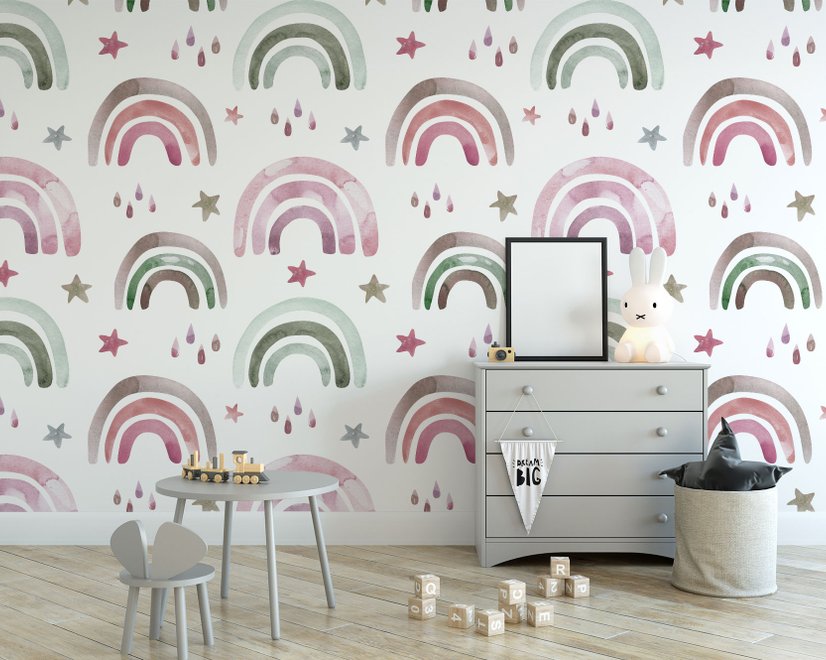 Kids Colorful Rainbow with Drops Wallpaper Mural