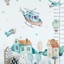 Kinder Cartoon Dorf für Jungen Wasserfarben Flugzeug und Heißluftballon Wandtattoo