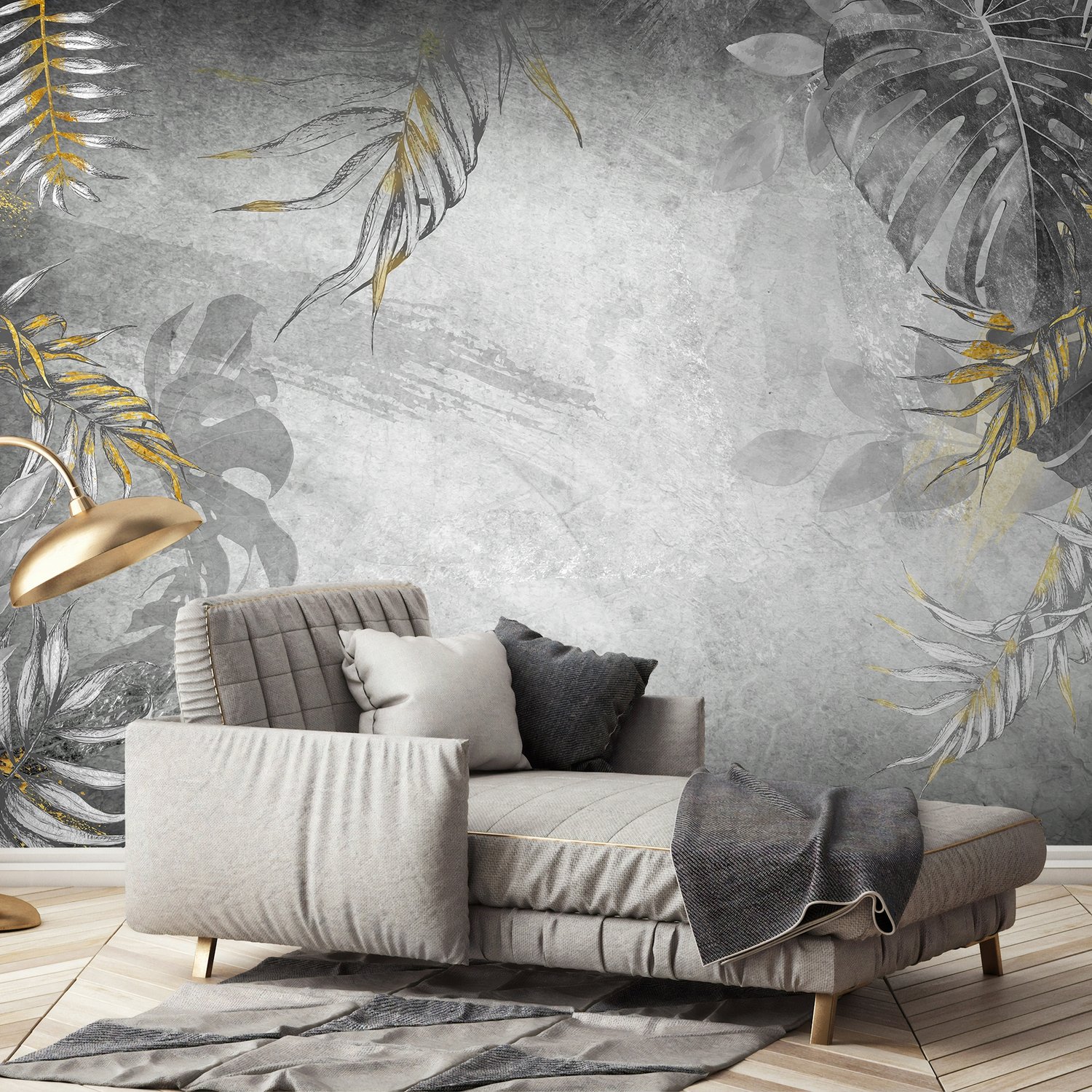 Monochrome Grunge Leaf with Splash Wallpaper Mural - Peel and Stick