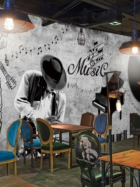 Dark Music Notes with Piano Wallpaper Mural