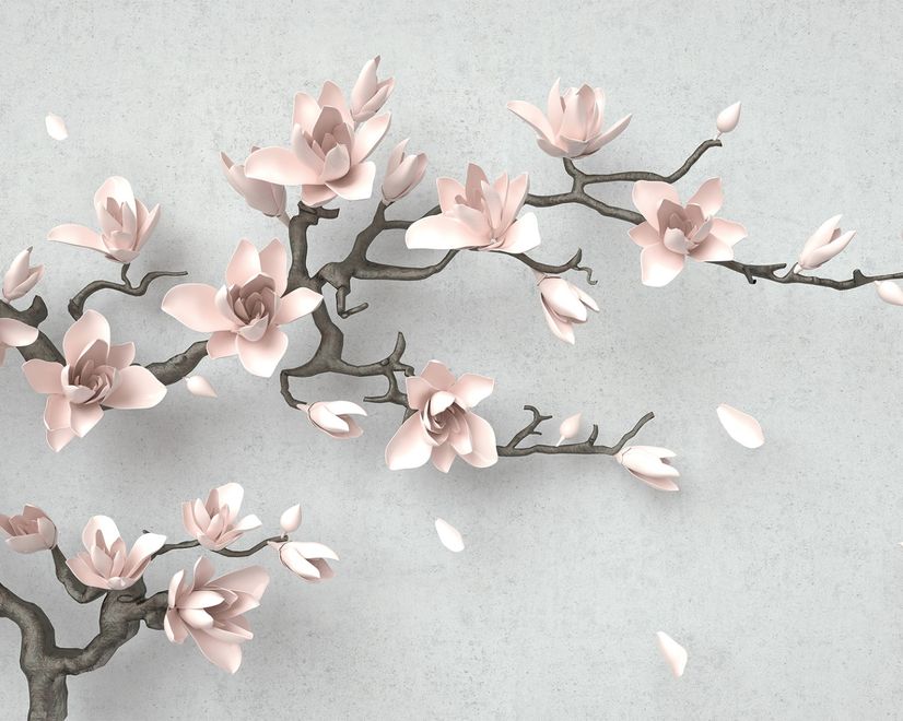 3D Look Pink Magnolia Blossom Wallpaper Mural