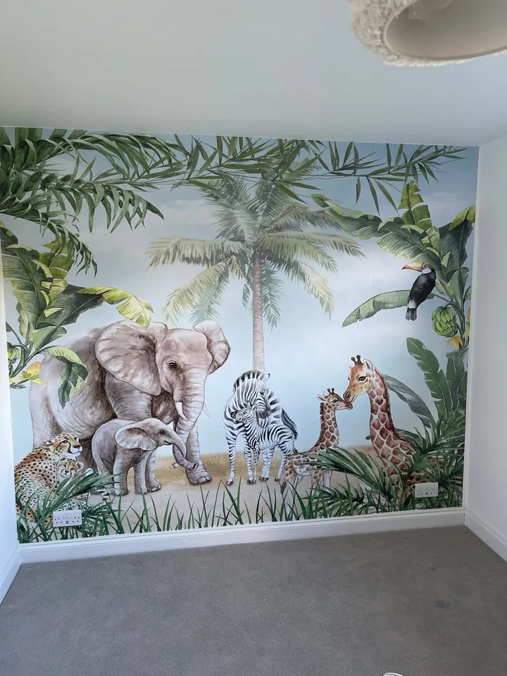 Kids Safari Animals with Cub Wallpaper Mural