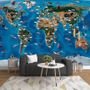 3D Look Kids World Map with Compass Wallpaper Mural