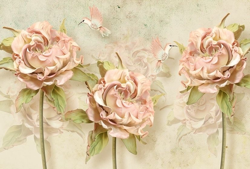 Vintage Pink Dried Floral Wallpaper Mural