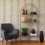Gold and white wallpaper with antique gold leafy sprig stripes on parchment cream