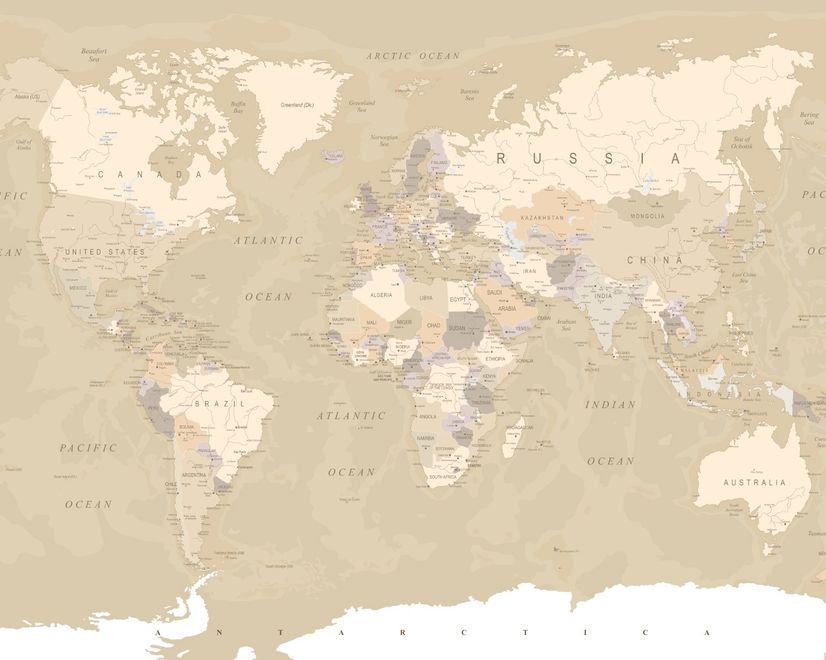 Brown & Brown Political World Map Wallpaper Mural