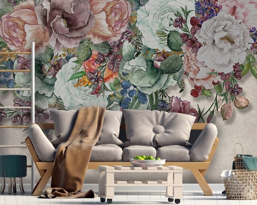 Papier peint panoramique bouquet floral victorien vigne