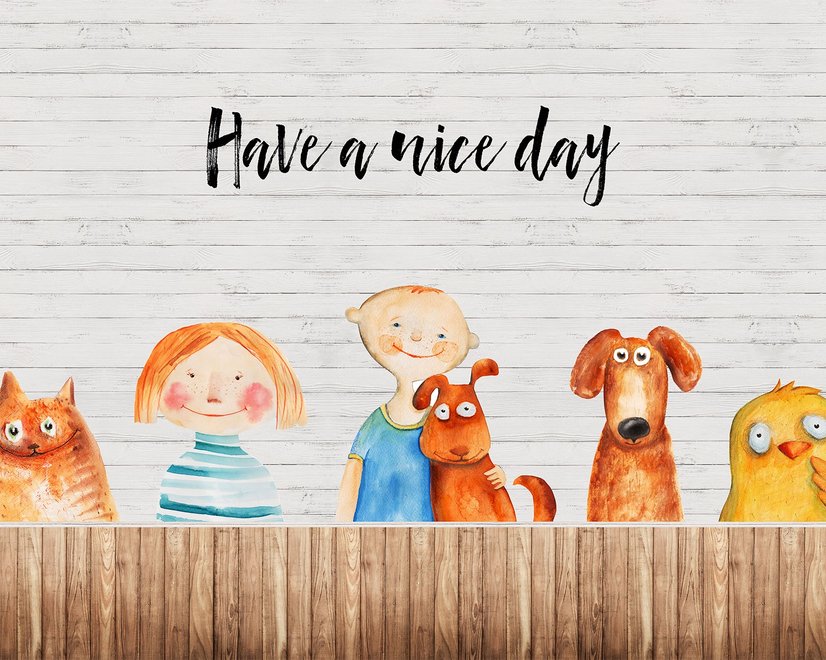 Little Kids and Dogs Wallpaper Mural