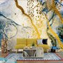 Papier peint panoramique de l'océan bleu foncé avec des vagues de style doré