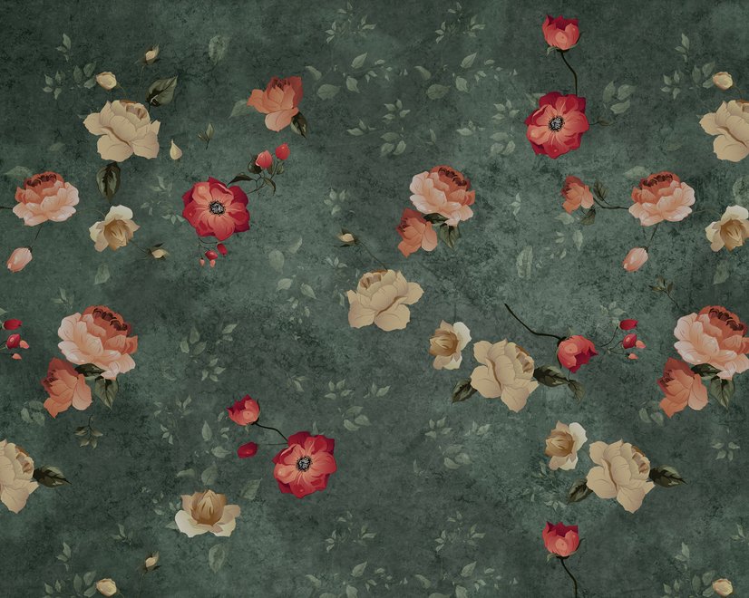 Fototapete mit kleinen Mohnblumen