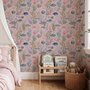 Cute pink seashell wallpaper with watercolour reef fish, coral, seaweed, starfish and shells on blush pink