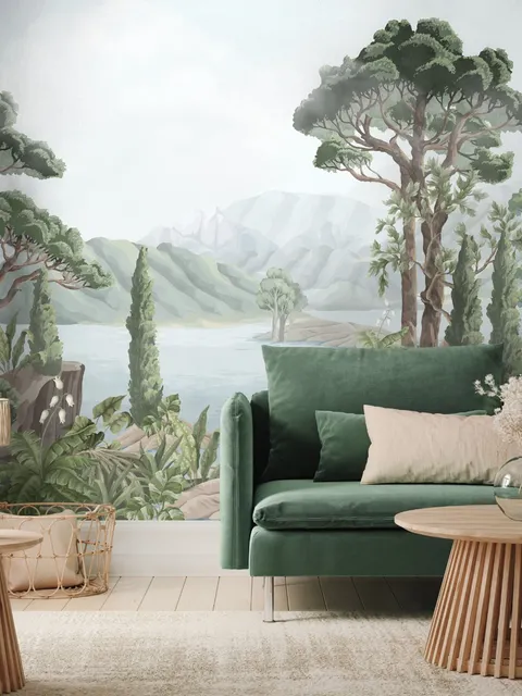 Papier peint panoramique de la forêt tropicale, de la nature et des arbres