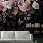Papier peint panoramique vintage rose foncé fleurs