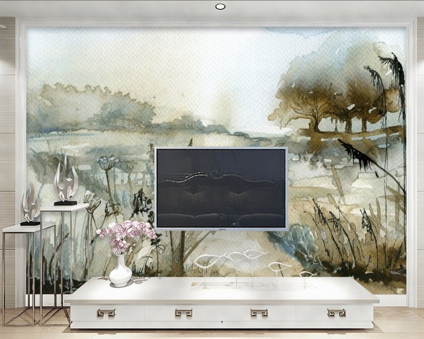 Watercolor Style Botanical Landscape Wallpaper Mural