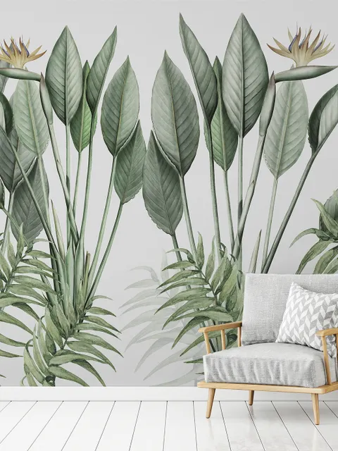 Vintage Palm Leaf and Colorful Birds Wallpaper Mural