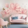 Papier peint panoramique rose Hdrangea floral avec petit papillon