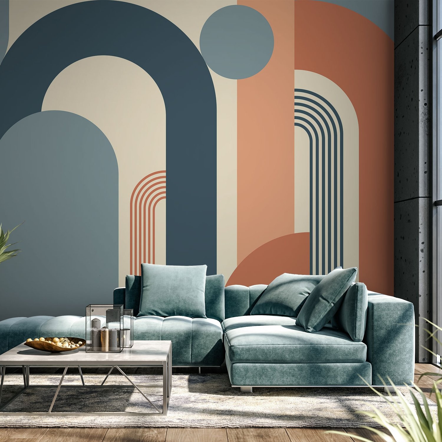 Geometric Arch with Shapes Wallpaper Mural - Peel and Stick