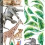Kids Watercolor Safari Animals with Banana Leaves Wall Decal Sticker