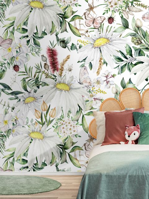 Papier peint Bouquet de fleurs avec marguerite et feuilles vertes