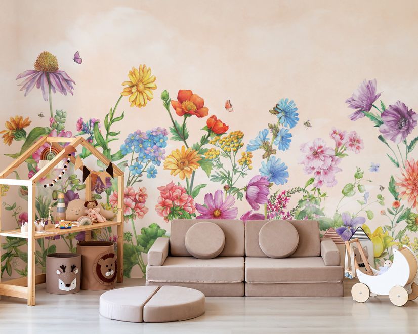 Cute Kids Nursery Floral Garden Wallpaper Mural