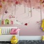 Pink Forest with Cats and Owl Wallpaper Mural