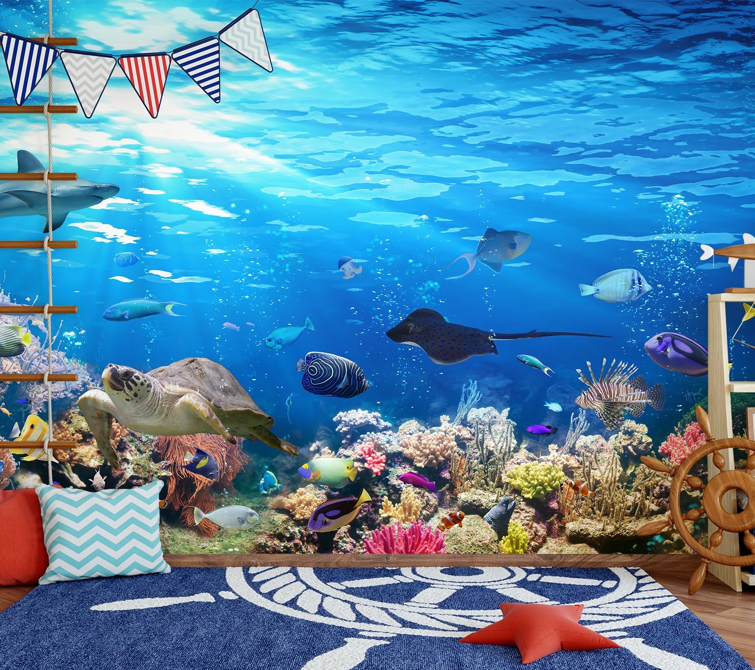 Ocean Fishes in the Undersea Wallpaper Mural - Peel and Stick