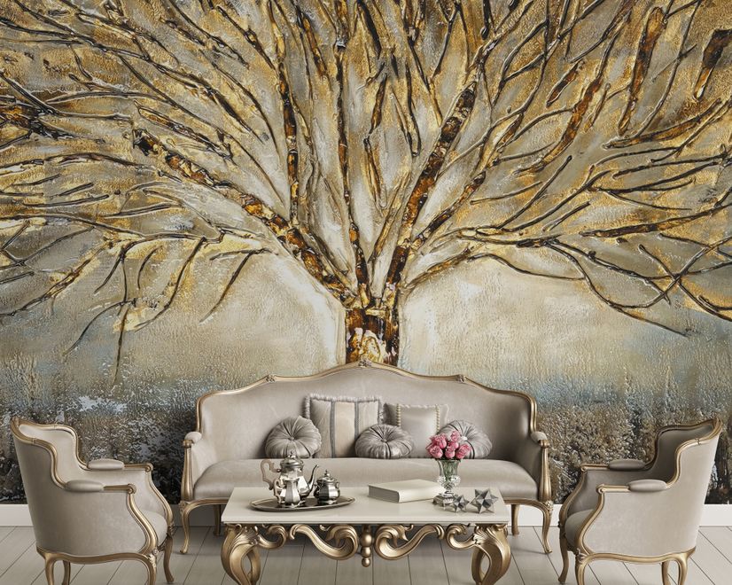 Watercolor Leafless Autumn Trees Wallpaper Mural