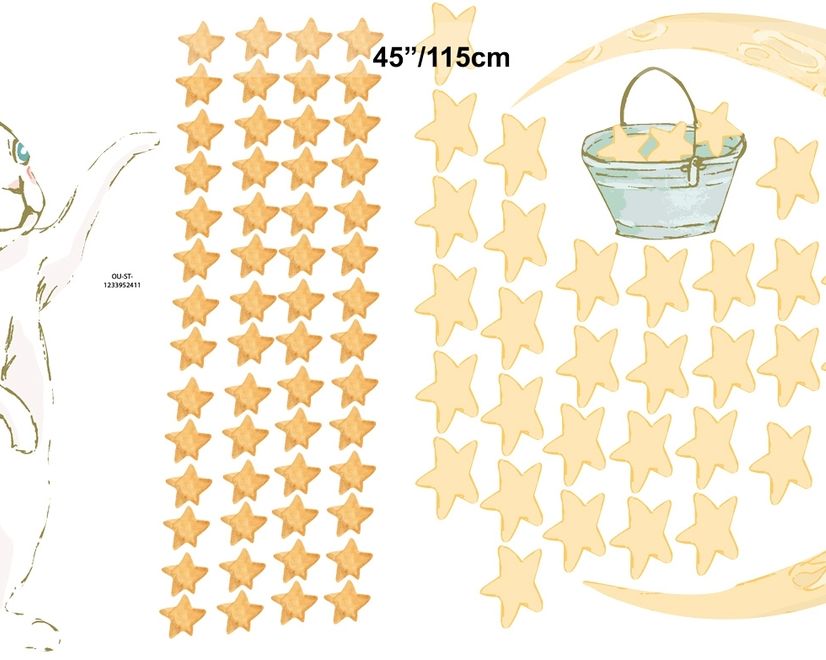 Nursery Cute Rabbit on the Crescent Moon and Yellow Stars Wall Decal Sticker