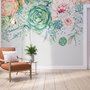 Papier peint panoramique art floral vert tendre nostalgique