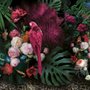 Papier peint perroquet rose avec fleurs colorées