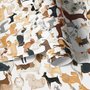 Zoomie kids wallpaper with painted dog breeds in tan, brown, black and grey on white