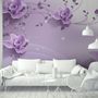3D Look Purple Flowers Wallpaper Mural