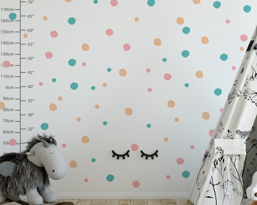 Pink Blau Bunte Doodle Polka Dots Wandtattoo