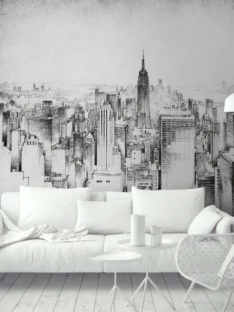 Monochrome Charcoal City Wallpaper Mural