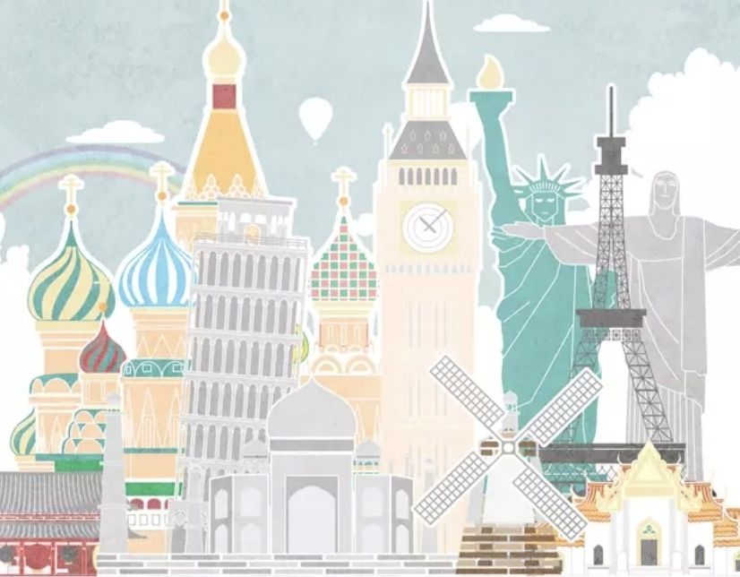 Kids Landmark Buildings Wallpaper Mural