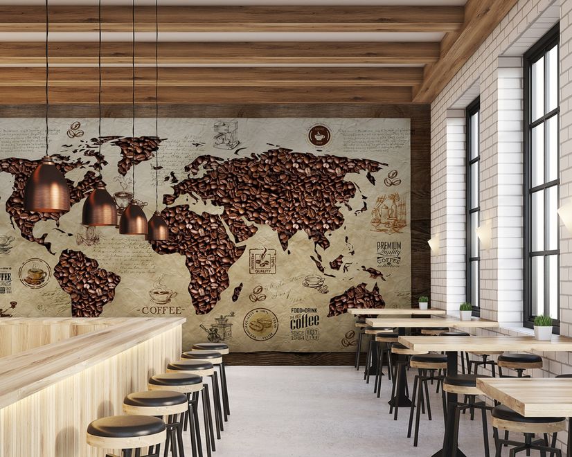 3D Looking Coffee Map Wallpaper Mural