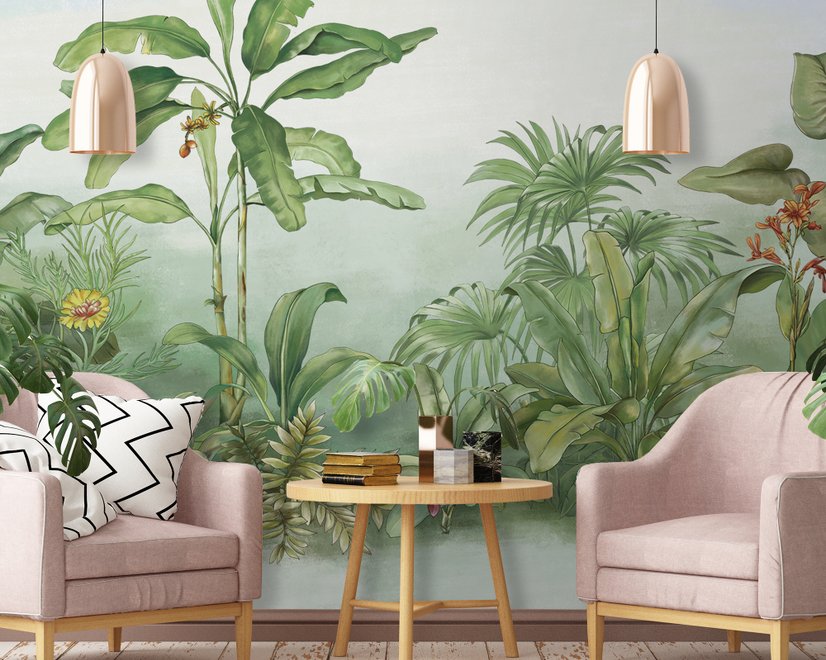 Papier peint forêt tropicale dessinée