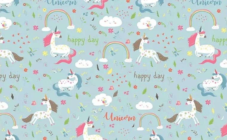 Papier peint panoramique des licornes colorées de dessins animés