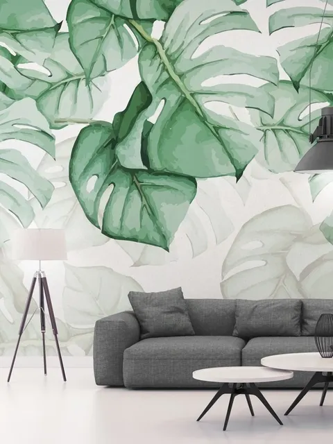 Light Green Tropical Leaves Wallpaper Mural