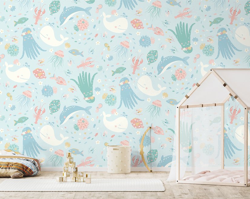 Pastel Underwater Adventure Sea Life Wallpaper Mural