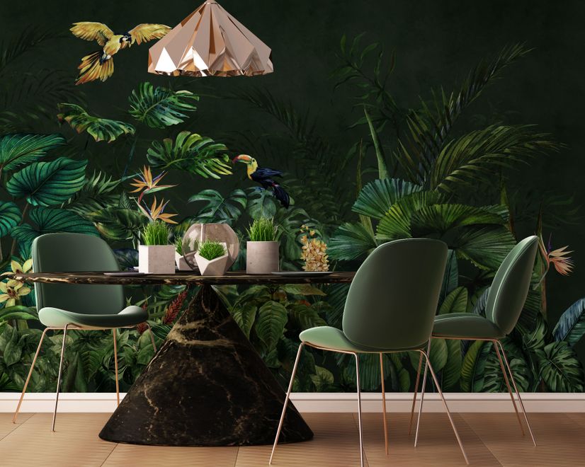 Dark Tropical Plants Wallpaper Mural