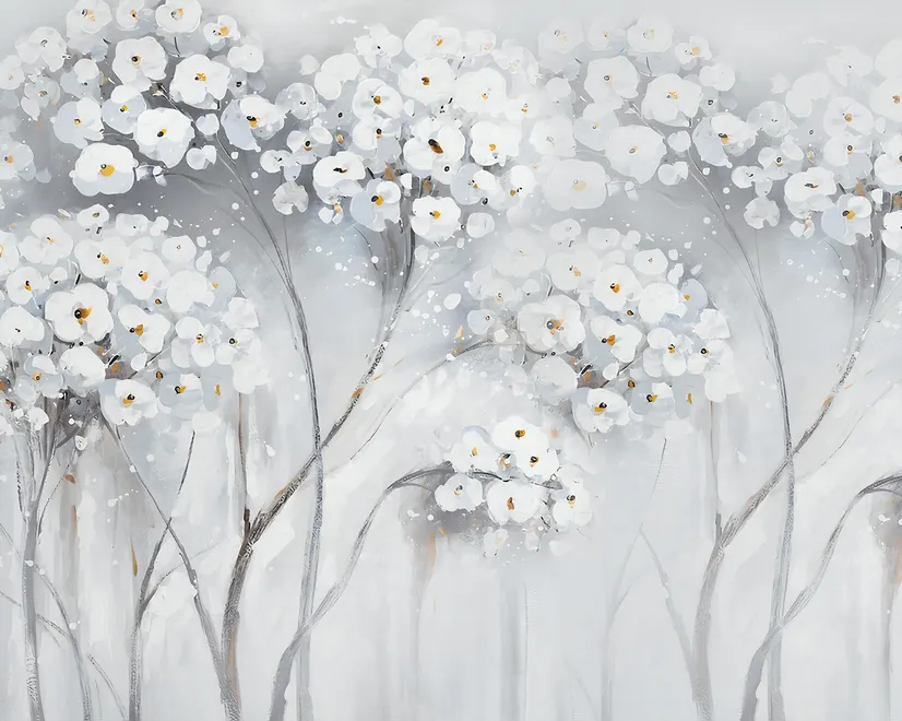 Watercolor Painting White Flowers Wallpaper Mural