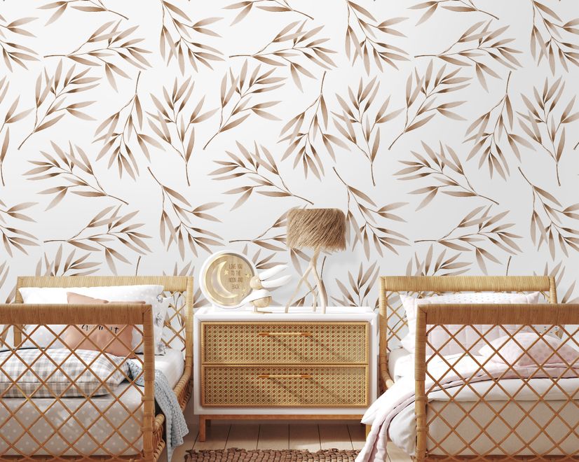 Watercolor Green Olive Leaves Pattern Wallpaper Mural