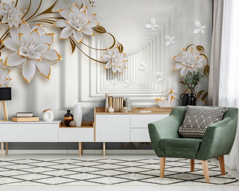 Lily Floral with Abstract Corridor Wallpaper Mural