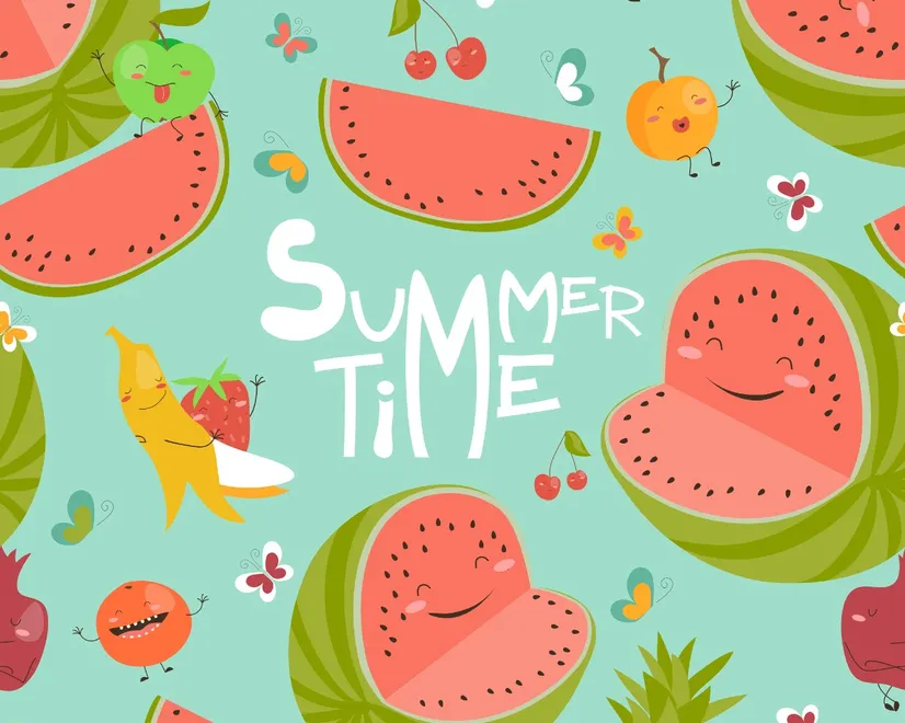 Watercolor Watermelon and Summer Fruits Wallpaper Mural