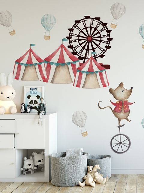 Kinder Aquarell Zirkus Vergnügungspark mit kleinem Heißluftballon Wandtattoo