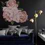 Stickers muraux pivoines roses feuilles vertes