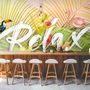 Pink Flamingo with Colorful Tropical Leaves Wallpaper Mural