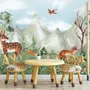 Cute Forest Animals with Kids Mountain Landscape Wallpaper Mural
