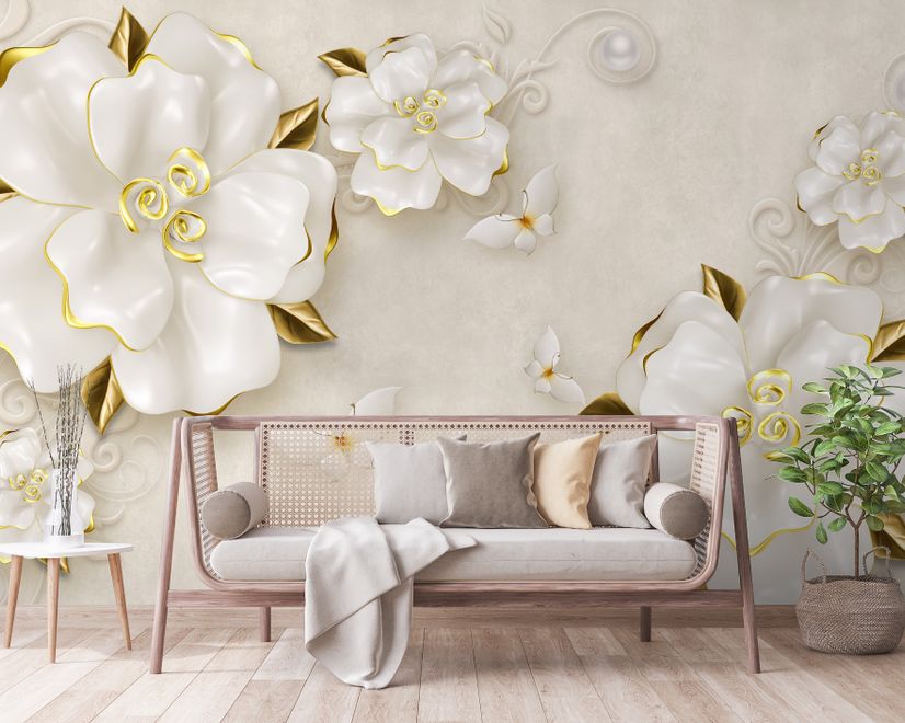 3D Embossed Look Jewelry Roses Wallpaper Mural
